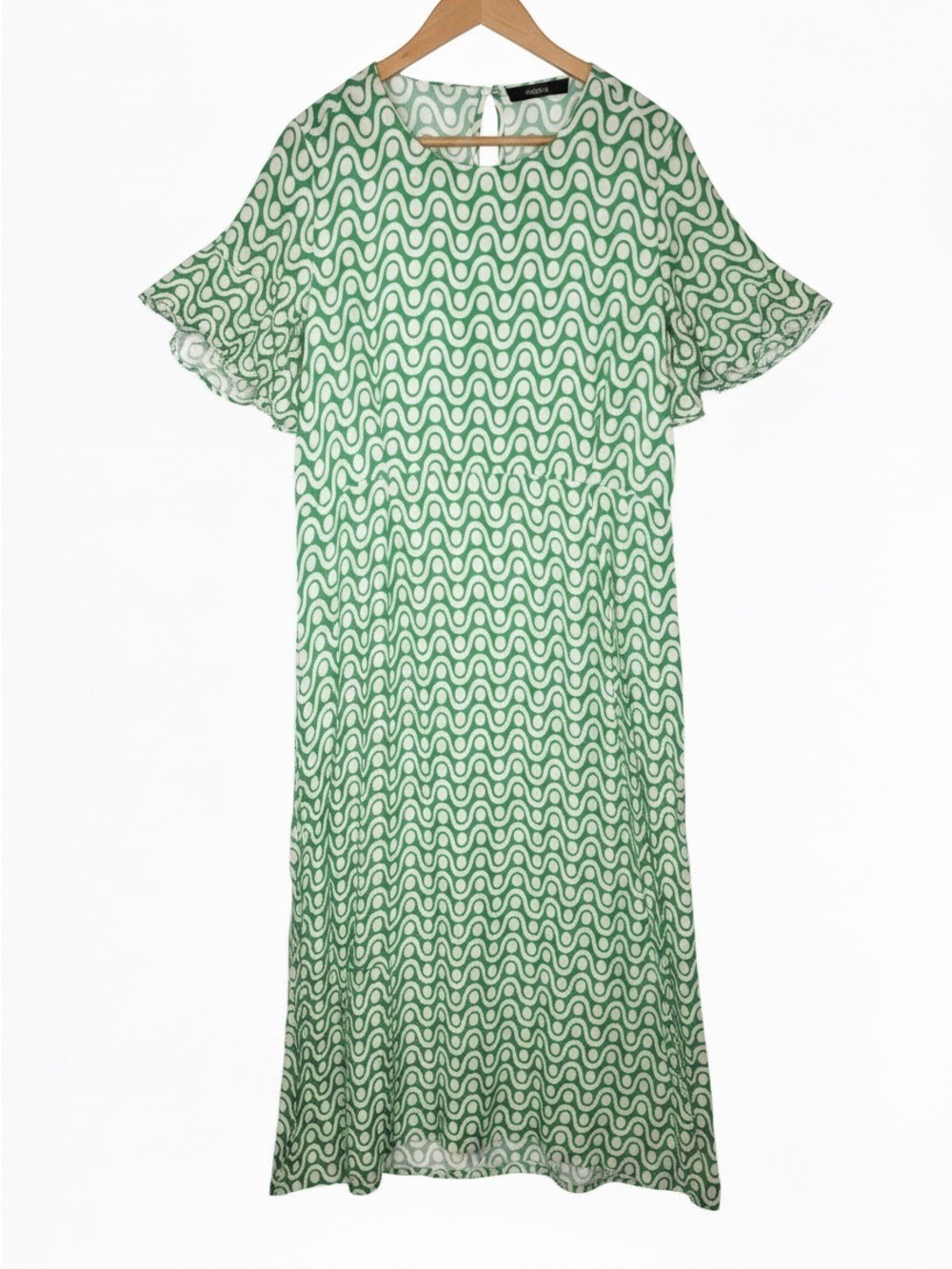 Elegant Green Viscose Maxi Dress with Flutter Sleeves XL